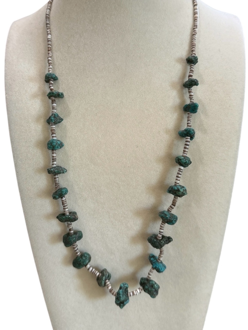 Vintage Turquoise and Heishi Shell Bead Necklace 24”